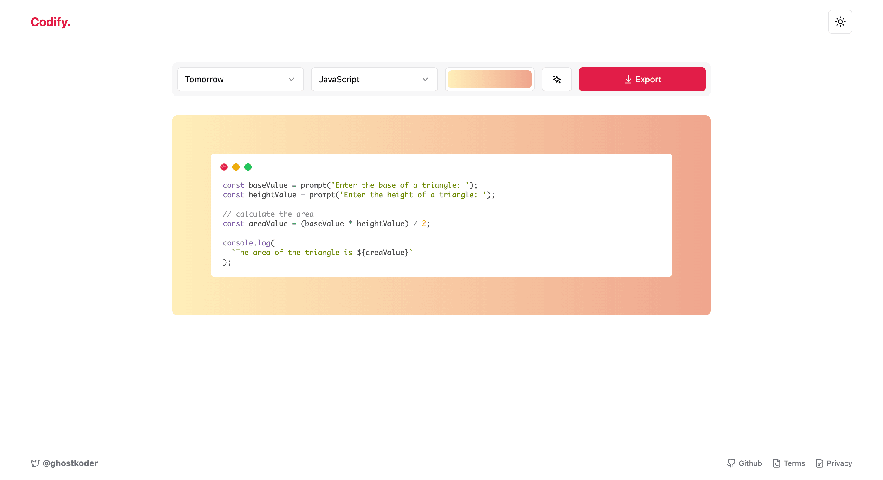 Light mode screenshot of codify webapp